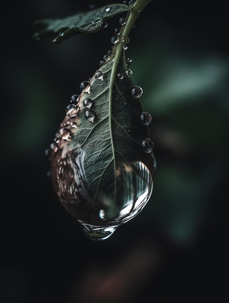 Water drop with leaf