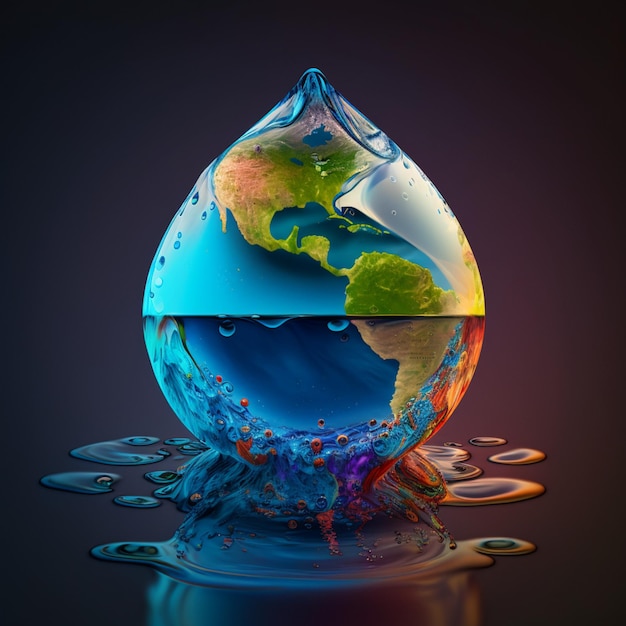 A water drop with the planet on it