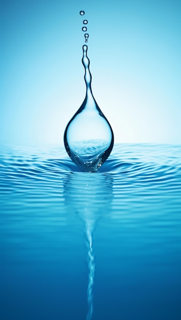 Water drop with ripples on blue background Water splashes and ripples