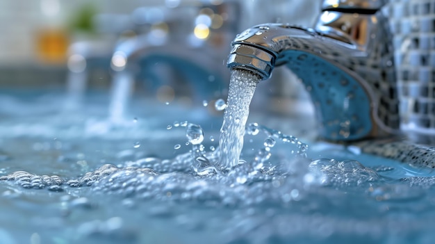 Foto goccia d'acqua che cade dal rubinetto il giorno della terra