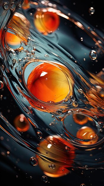 a water droplet has orange and yellow liquid