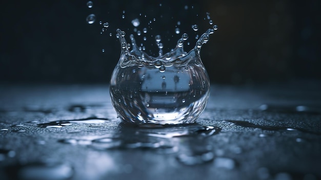 A water droplet is being dropped into a puddle