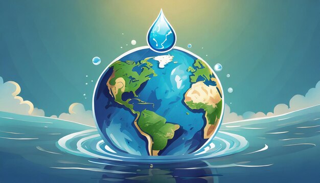 A water droplet is being poured into a globe Earth and water ecology concept