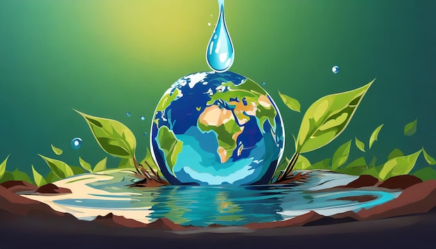 A water droplet is being poured into a globe Earth and water ecology concept
