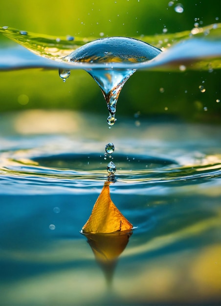 a water droplet is being splashed with the sun setting behind it