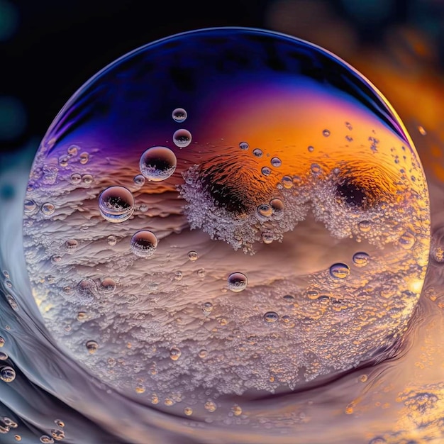 A water droplet is reflected in a water droplet.