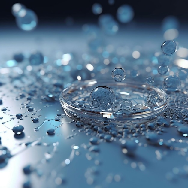 A water droplet is surrounded by water droplets.