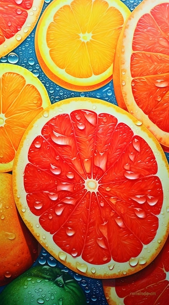 Photo a water droplet of oranges is on a blue background.