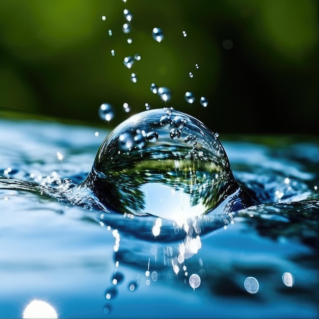 Photo water droplet ripples on pond surface