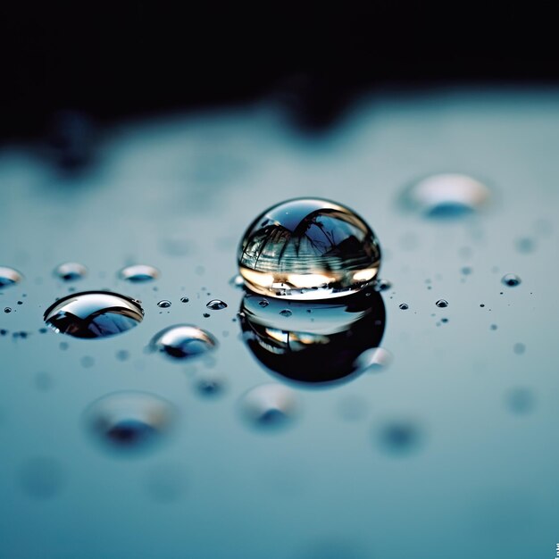 Photo water droplet ripples on pond surface