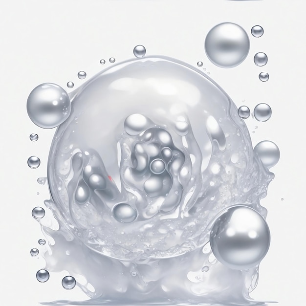 A water droplet with bubbles in it and the bubbles in the water