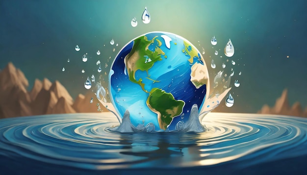 Water droplet with the earth on World Water Day