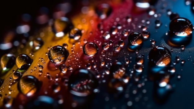 Water droplets on a black surface creating a beautiful abstract pattern Generative ai