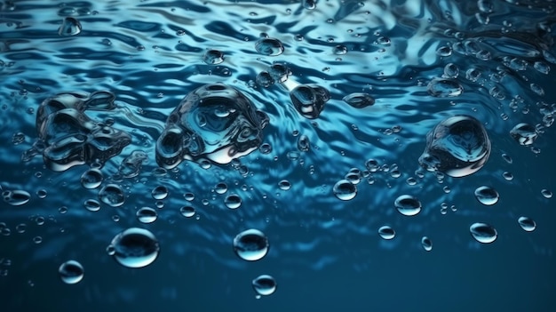 Water droplets on a blue surface Generative ai