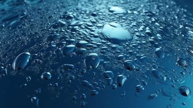 Water droplets on a blue surface Generative ai