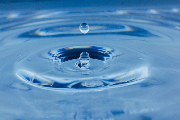 Water droplets, Blue water drops splashes. Drop water close-up, Blue water drop macro