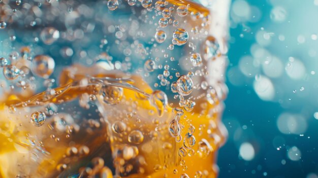 氷冷の飲み物で満たされた爽やかなグラスの側面に落下する水滴