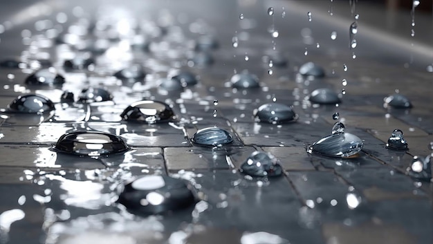 Water droplets dripping onto the surface