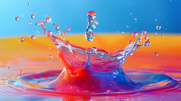 Foto gocce d'acqua cadono ad alta velocità gocche d'acqua schizzano sulla scena su uno sfondo di colore solido