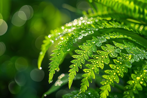 Photo water droplets on a fern with dew drops