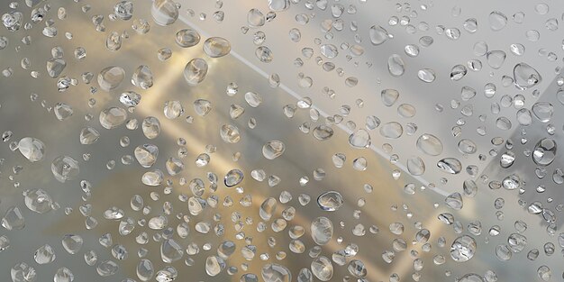 Water droplets on glass Raindrops on glass after rain 3d illustration