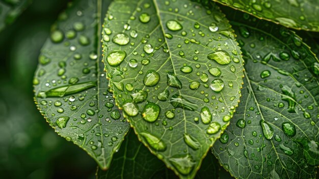 Photo water droplets glistening on the surface of a leaf after a rain shower