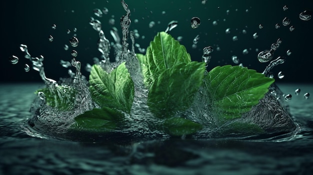 Капли воды на зеленом листе после дождя