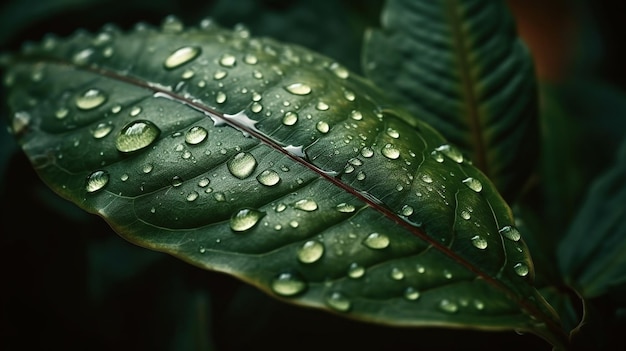 Water droplets on a green leaf Ai Generated Image