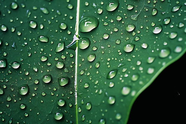 Water droplets on green leaf macro closeup Nature background