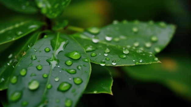 Капли воды на зеленом листе