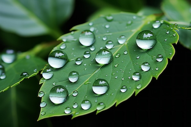 water droplets on a green leaf