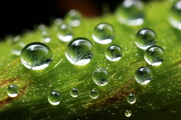 Water droplets on green moss with microscopic hairs