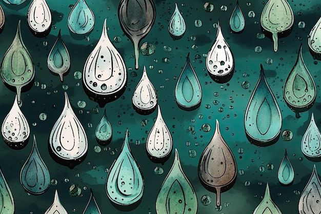 Water droplets on a green surface Generative AI