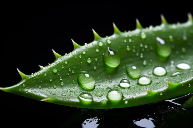 water droplets on a leaf with a black background