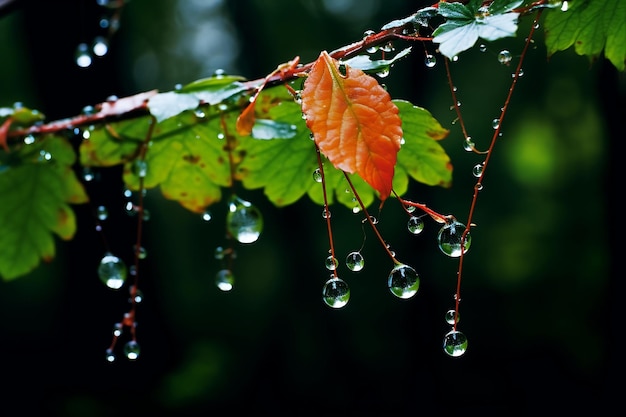 雨の後の木の葉の上の水滴