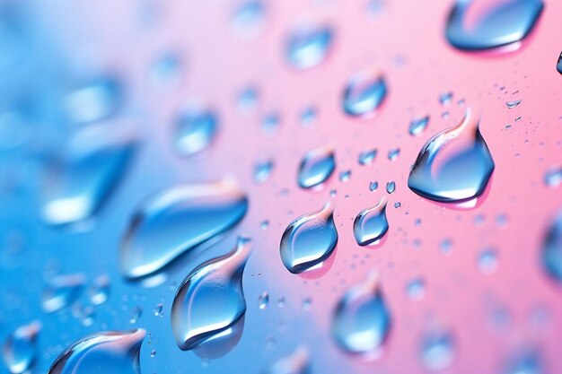 Фото Капли воды на синей и розовой яркой стеклянной поверхности