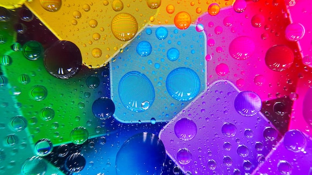 Water droplets on the phone screen with a colourful background