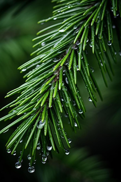 Photo water droplets on a pine tree in the rain