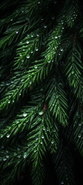 water droplets on a pine tree