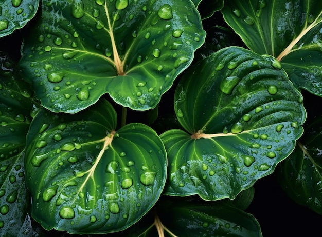 植物の上の水滴は,折りたたみのスタイルで