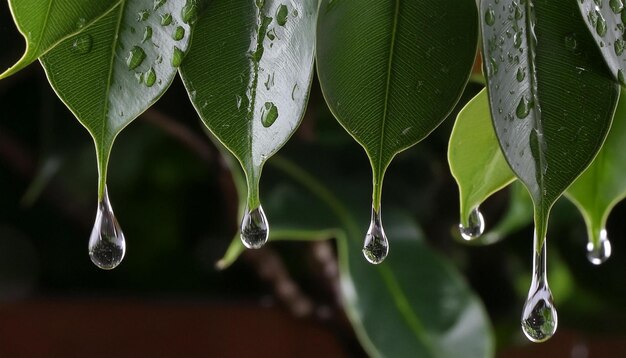 Foto gocce d'acqua su una pianta con gocce di pioggia su di loro