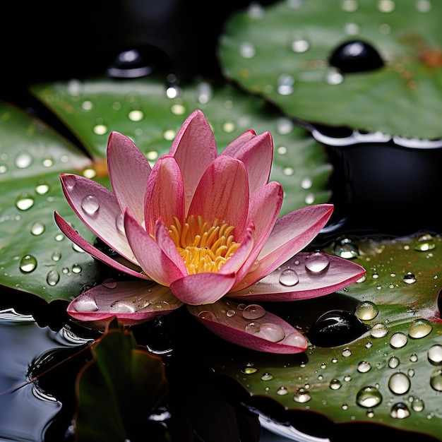 Water droplets on a pond lily