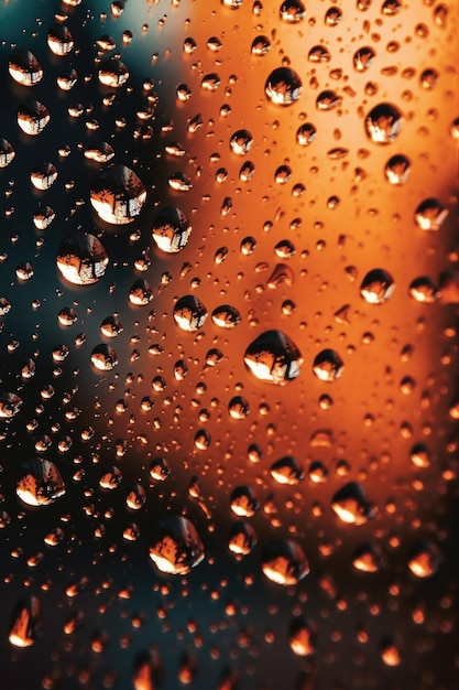 Water droplets on reflective glass surface created with generative ai