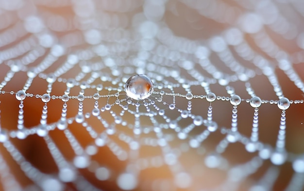 Water droplets on spider web