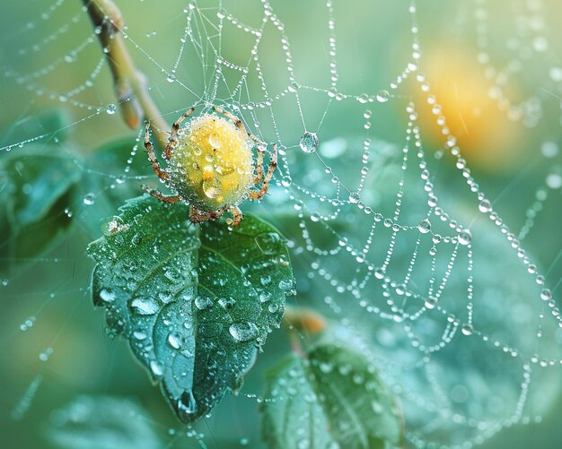 Photo water droplets on a spider web