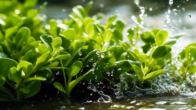 Water droplets on the surface of a plant