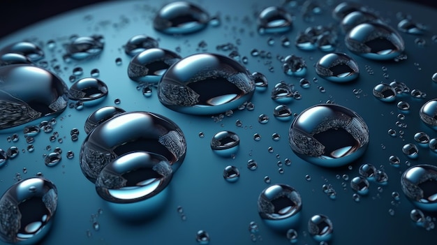 Water droplets on a vibrant blue surface Generative ai