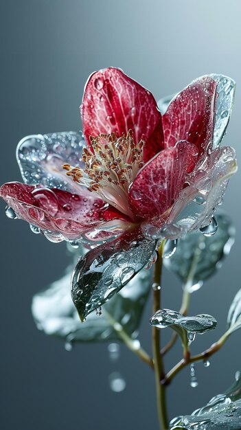 Water drops adorning a crimson blossom lovely flower isolated on white backdrop Generative AI