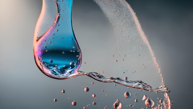 Water drops are being poured into a blue water droplet.