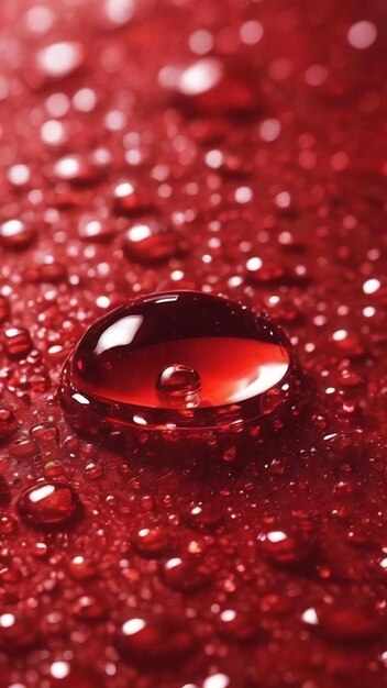 Water drops background on the red glossy surface rain droplets on red texture